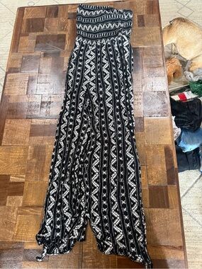 Urban Outfitters Black and White Patterned Strapless Jumpsuit